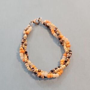 Orange Tone Braided Bracelet Hand Crafted 6 Inches